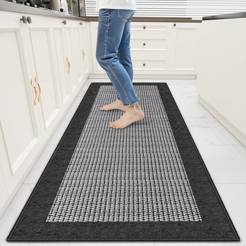 StepRite Kitchen Rugs, Kitchen Mats for Floor, 60"x24" Non-Slip Machine-Washable Kitchen Throw Rug, Absorbent Runner Rugs Office, Sink Standing Desk Mat, Decor Carpet, Black - color: Black, size: 60"x24"