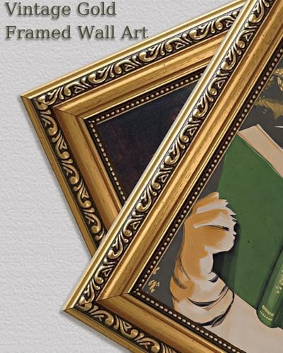 Motivational Reading Tiger Gold Framed Canvas Wall Art 12x16 - color: Reading tiger, size: 16"L x 12"W