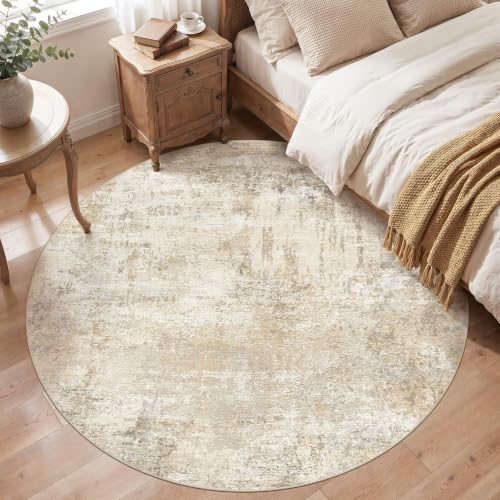 cotiled 8ft Round Living Room Rug, Abstract, Washable, Non Slip, Beige - color: Beige, size: 8' (Round)
