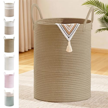 100L Extra Large Tall Cotton Rope Laundry Basket with Handles, Jute - color: Jute, size: 100L