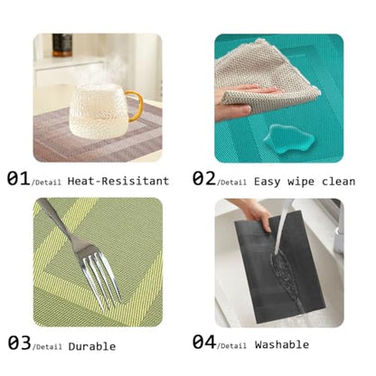 PIGCHCY Placemats Washable Vinyl Woven Table Mats,Elegant Durable Placemats for Dining Table Set of 4 (18 x 12 inches, Turquoise Blue) - color: Box: Turquoise Blue, size: 4 Placemats