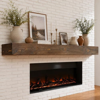 84x8x5in Pine Wood Fireplace Mantel Shelf, Weathered Brown - color: Weathered Brown, size: 84x5x8-hollow