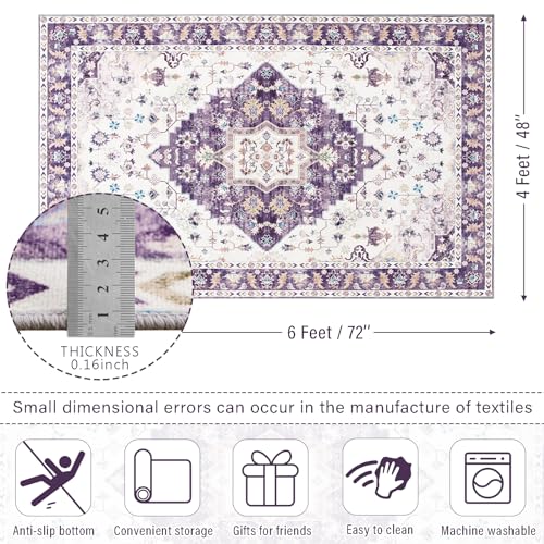 Amearea Vintage Design Area Rugs for Living Room, 4x6 Purple Bedroom Rug - color: Purple, size: 4' X 6' (Rectangular)
