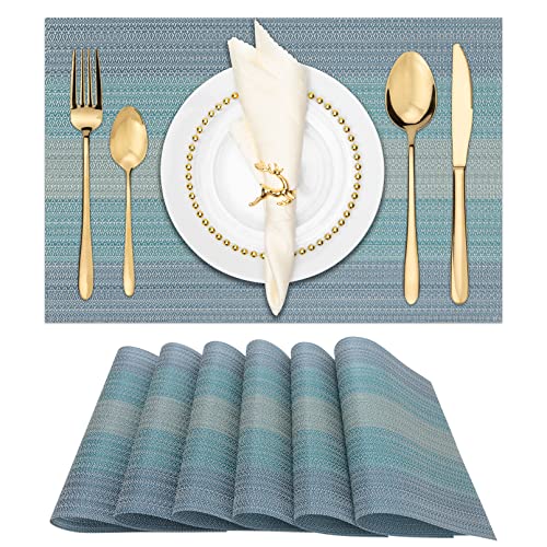 Winknowl Placemats Set of 6, Washable Vinyl Woven Placemats, Heat Resistant & Wipeable Table Mats for Kitchen Dining Table (Blue) - color: Christmas Blue, size: Set of 6