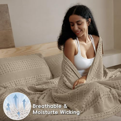 PHF Lightweight 100% Cotton Waffle Throw Blanket for Couch, Taupe - color: 03 Taupe, size: Throw(50"x60")