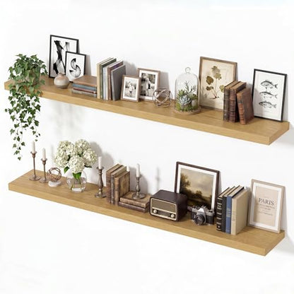Vivelove Oak Floating Shelves 8 Inch Deep, 55 x 8 Inch, Set of 2 - color: Oak, size: 55"Wx8"Dx1.4"H