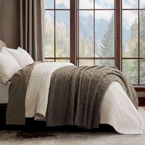 EVERGRACEHOME Modern Checkered Chenille Throw Blanket, 50x60, Mocha Brown - color: Mocha Brown, size: 50" X 60"