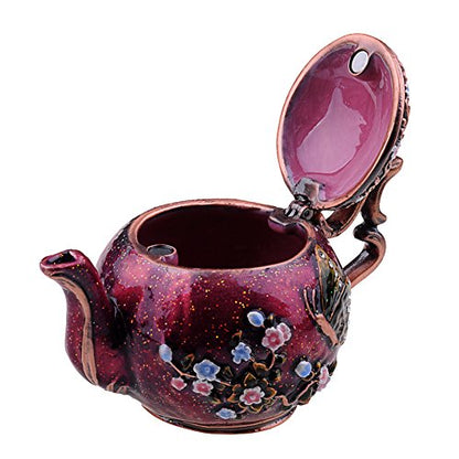 Purple Teapot Trinket Box Jewelry Box Hand Painted Decorative Box with Hinged Lid Ring Earring Holder Table Figurine Collectible - color: Purple Teapot