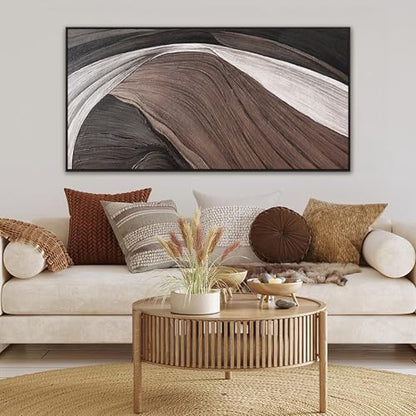 Framed Brown Abstract Canvas Wall Art For Living Room 24 X 48 - color: SaddleBrown black, size: 48"L x 24"W