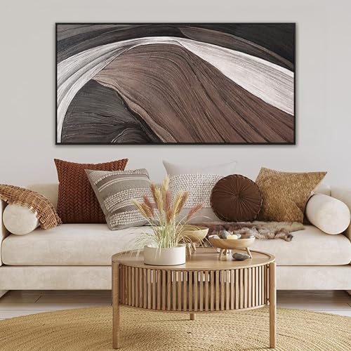 Framed Brown Abstract Canvas Wall Art For Living Room 24 X 48 - color: SaddleBrown black, size: 48"L x 24"W
