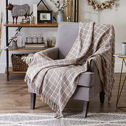 DII Transitional Checked Plaid Woven Throw, 50x60, Gray - color: Gray, size: 50x60"