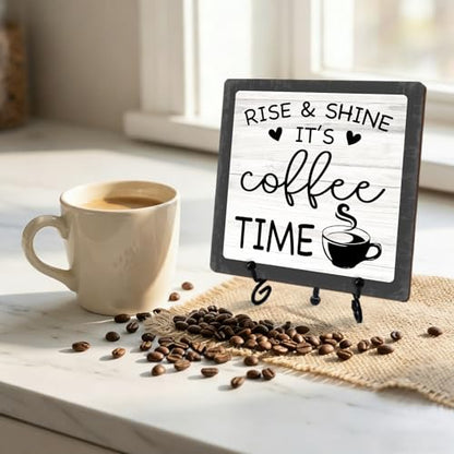 Funny Coffee Bar Decor, 5"x5" Coffee Bar Sign - color: Cool Washed White