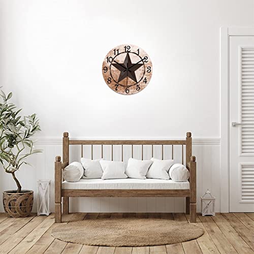 Round Farmhouse Wall Clock Western Texas Star Classic Style Wood Clock Quiet Non-Ticking Battery Operated with Large Numbers Retro Wall Hanging Desk Clock for Living Room Home Home 12 Inch - color: Style-3, size: 12in