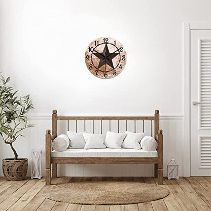 Round Farmhouse Wall Clock Western Texas Star Classic Style Wood Clock Quiet Non-Ticking Battery Operated with Large Numbers Retro Wall Hanging Desk Clock for Living Room Home Home 12 Inch - color: Style-3, size: 12in