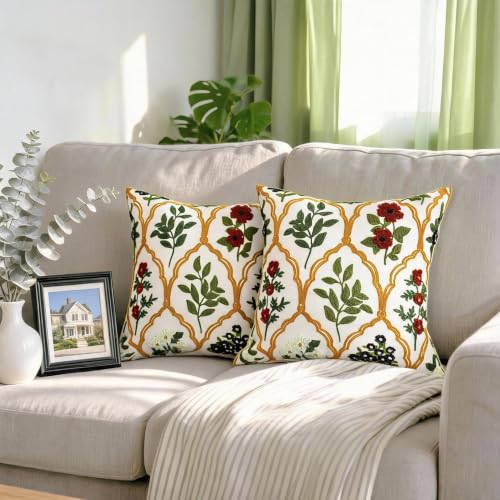 Alysheer Floral Decorative Embroidered Throw Pillow Cover 18"x18", 2pcs Red - color: - Red, size: 18" x 18" (Pack of 2)
