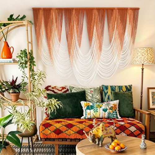 Macrame Wall Hanging Orange Boho Dip Dye Fiber Art Craftsmanship 57"W*41"L - color: Orange