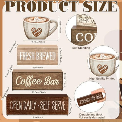 Moucuny 4 Pcs Farmhouse Coffee Bar Signs Decor Wooden Cafe Cup Signs - style: Coffee Bar Coffee Bar