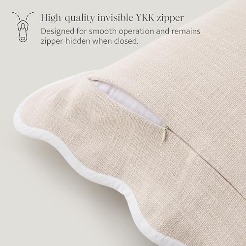 Double Stitch 100% Cotton Scalloped Throw Pillow Covers, Oat Milk - color: Oat Milk, size: 20" x 20" (Pack of 2)