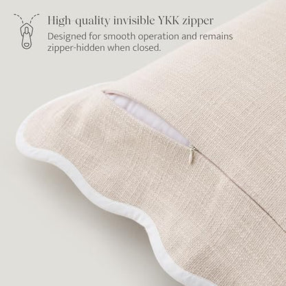 Double Stitch 100% Cotton Scalloped Throw Pillow Covers, Oat Milk - color: Oat Milk, size: 20" x 20" (Pack of 2)
