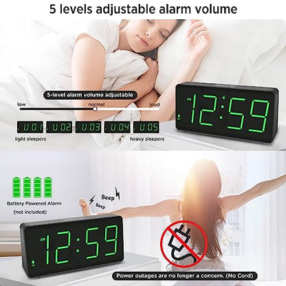 Peakeep Battery Operated Digital Alarm Clock for Bedrooms Big Numbers - color: Green Digits