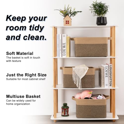 OIAHOMY 3-Pack Storage Baskets Organizing Basket for Shelves Brown & Black - color: Brown & Black, size: 13''×9.9''×8.7''