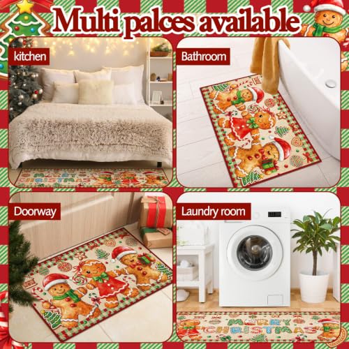 Fourluoo 3 Pcs Christmas Gingerbread Man Kitchen Rug Set - color: Vibrant Colors
