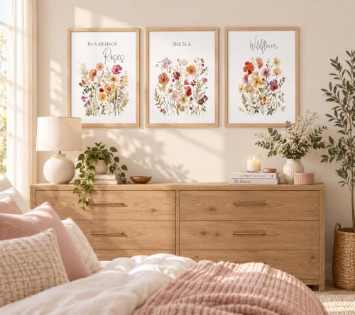 3Pcs Framed Canvas Wildflower Wall Art Botanical Poster Print 16x24 Inch - color: MEIGUIYEHUA, size: 24"L x 16"W