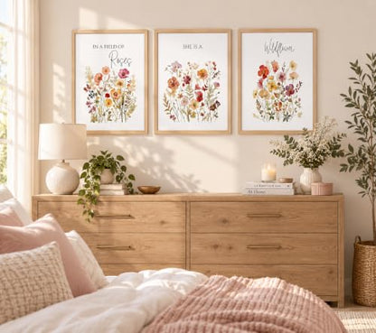 3Pcs Framed Canvas Wildflower Wall Art Botanical Poster Print 16x24 Inch - color: MEIGUIYEHUA, size: 24"L x 16"W