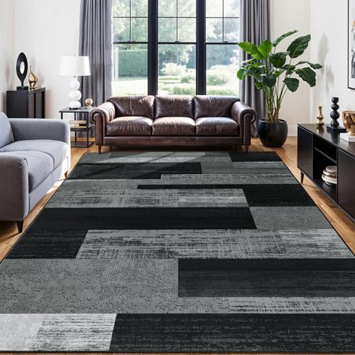 LIANLAM 9x12 Washable Area Rugs for Living Room & Bedroom(9x12,Black&Gray) - color: Black-gray, size: 9' x 12' (Rectangular)