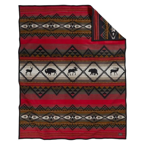 Pendleton Jacquard Unnapped Twin Blanket, 64 x 80 in, Heirloom Virgin Wool - color: Lost Trail, size: Twin (64" x 80")