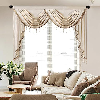 ELKCA Luxury Cream Velvet Curtain Valances for Living Room with Beads(59inch,1 Panel) - color: Cream, size: 59"W x 43"L (Pack of 1)