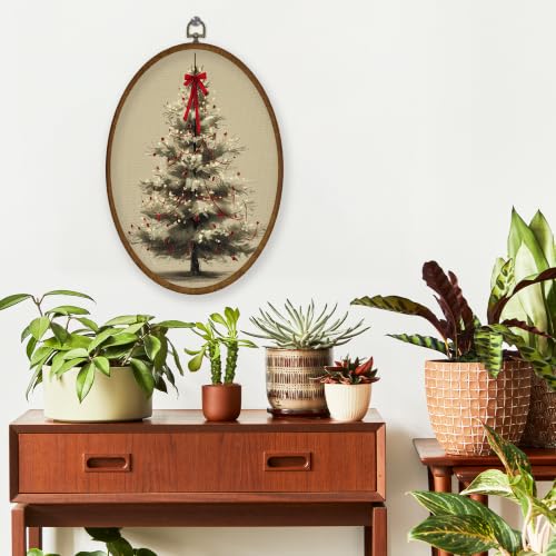 WULQYING Red Bow Christmas Tree Pine Oval Wall Art Decor Home 8.6x11.4 - color: Color05