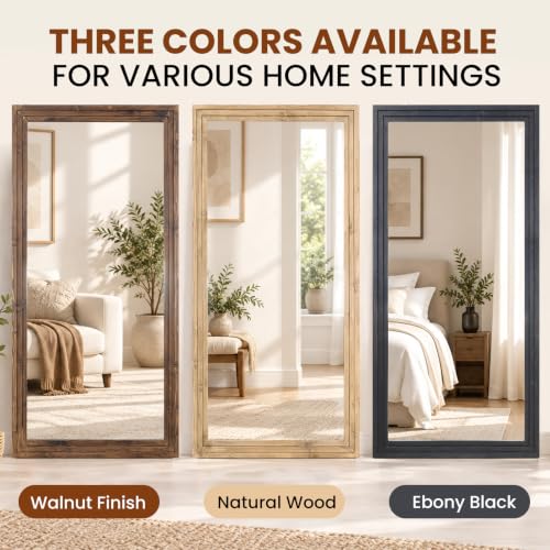 81x41in Full Length Mirror, 3-Tier Stepped Solid Wood Frame, Black - color: Black, size: 81"L x 41"W