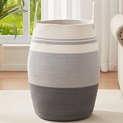 OIAHOMY 105L Laundry Hamper Cotton Rope Large Clothes Hamper Dark Grey - color: Dark grey