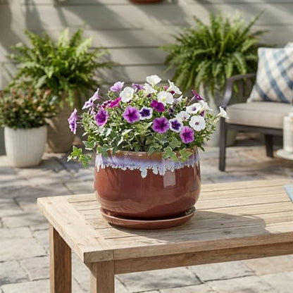 9 Inch Ceramic Planter, Indoor Planters with Drainage, Red-Purple - size: 9 Inch, style: Red-purple