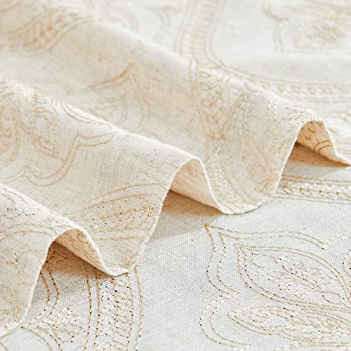 jinchan Boho Floral Linen Curtains 84 Inch Beige on Ecru Grommet 2 Panels - color: Damask Beige, size: 50"W x 84"L (Pack of 2)
