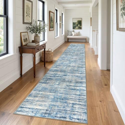 KOZYFLY Washable Long Runner Rug 2.6x18 Hallway Stair Rug Runner Blue Beige - color: Blue Beige, size: 2'8" x 18' (Runner)