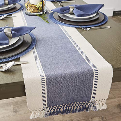 DII Dobby Stripe Woven Table Runner, 13x72-inch, French Blue (Pack of 12) - color: French Blue, size: 13x72" (13x77.5, Fringe Included) (Pack of 12)