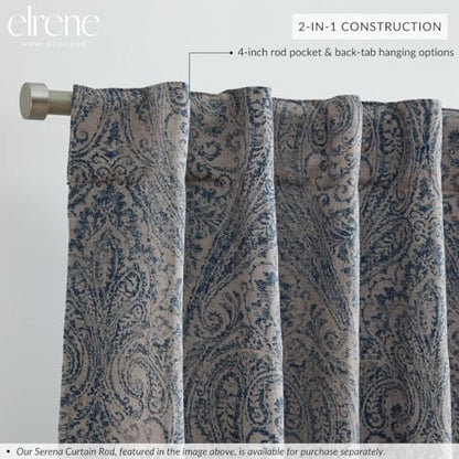 Threadmade Vittoria Paisley Printed Blackout Curtain Panel, Blue - 52" W x 95" L - color: Blue, size: 52"W x 95"L (Pack of 1)