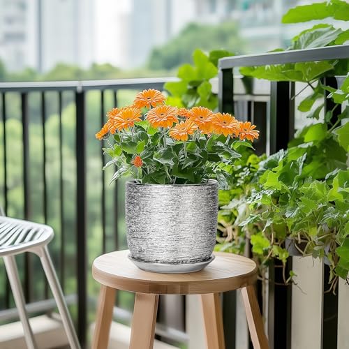 Ceramic Flower Pot, 7 Inch Ceramic Plant Pot, Silver - color: Silver, size: 7 Inch