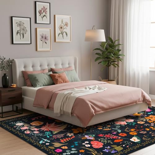 Washable 8x10 Area Rug for Living Room, Non-Slip Large Black Bedroom Rugs - color: Multi Black, size: 8' x 10' (Rectangular)