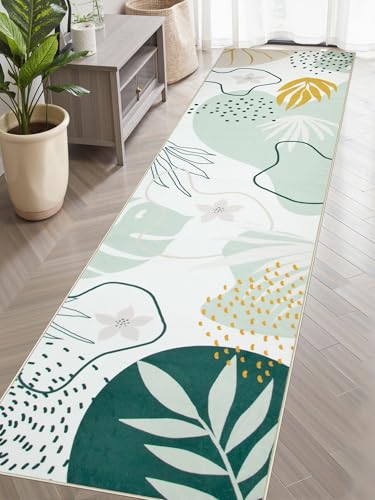Lahome Green Runner Rugs for Hallway 2x10, Extra Long Washable Non-Slip Kitchen Rug Lightweight Stair Carpet Runner, Boho Botanical Print Soft Entrance Bath Laundry Living Room 2' x 10' - color: Green, size: 2' x 10' Runner
