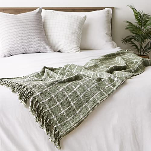 DII Transitional Checked Plaid Woven Throw, 50x60, Artichoke Green - color: Artichoke Green, size: 50x60"