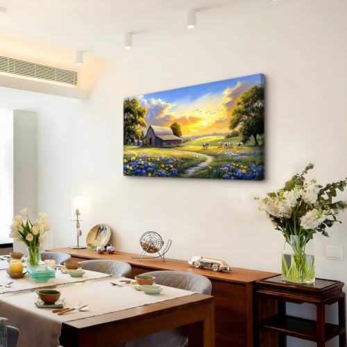 crmotu Rustic Farmhouse Wall Art, Farm Cow Sunset Paintings 20X40 In - color: Cows Farm, size: 40"L x 20"W
