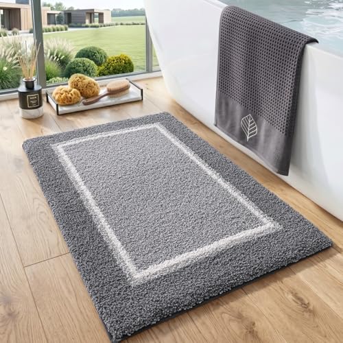 DEXI Bathroom Rugs 24x16, Soft Absorbent Bath Mat, Light Grey - color: Light Grey, size: 24" X 16" (Rectangular)