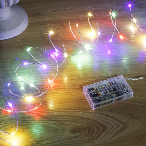 Multicolor Fairy Lights Battery Operated (Included), 8 Modes & Auto Timer, 16FT 50Led Mini Twinkle Silver Wire Firefly Starry Lights, Waterproof Battery Operated Lights for Mason Jars Wedding - color: Multicolor, size: 1 Pack - Batteries Included