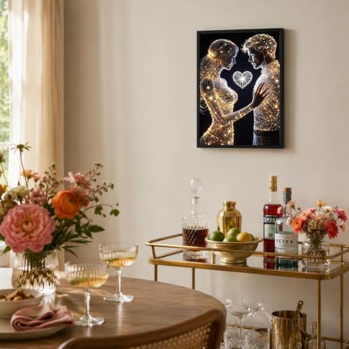 Black Framed Couple Wall Art, Romantic Pictures Wall Decor, 12x16 in - color: Gold1