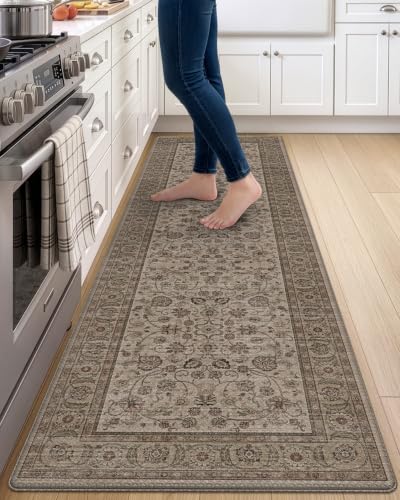 DEXI Kitchen Floor Mats Cushioned Anti Fatigue Runner 24x87 Brown Floral - color: Brown, size: 87"L x 24"W x 0.4"Th