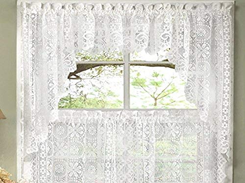 Sweet Home Collection Old World Style Floral Heavy Lace Kitchen Curtain Swag Pair, Hopewell White - color: Hopewell White, size: 29"W x 38"L (Pack of 1)