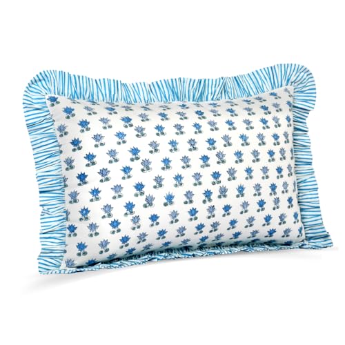 CPC Arctic Blue Block Print Ruffle Sham Pillow Cover 12x20 Inch, Pack of 1 - color: Arctic Blue, size: 20" x 12" (Pack of 1)